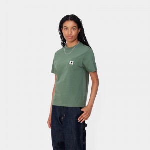 Green Women Carhartt Pocket T-Shirt | NJG-562793