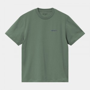 Green Women Carhartt Script Embroidery T-Shirt | LKM-279640