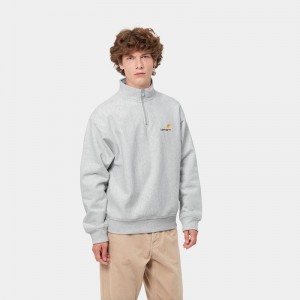 Grey Men Carhartt Half Zip American Script Sweatshirt | BRP-634019