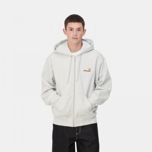 Grey Men Carhartt Hooded American Script Jackets | HLS-721694