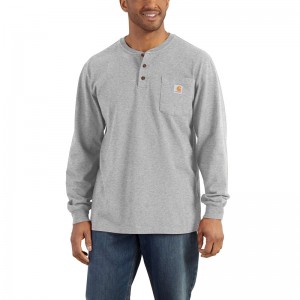 Grey Men Carhartt Loose Fit Heavyweight Long-Sleeve Pocket Henley T-Shirt | LFV-941678