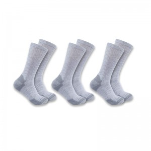 Grey Men Carhartt Midweight Cotton Blend Crew 3-Pack Socks | AIB-352471