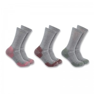 Grey Women Carhartt Midweight Cotton Blend Crew 3 Pack Socks | AQT-823654