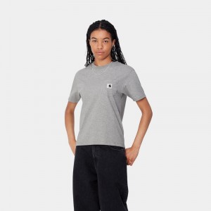 Grey Women Carhartt Pocket T-Shirt | CMU-138475