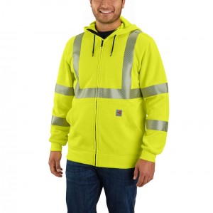 Light Green Men Carhartt Flame Resistant High-Visibility Force Loose Fit Midweight Full-Zip Class 3 Sweatshirt | JYZ-913586