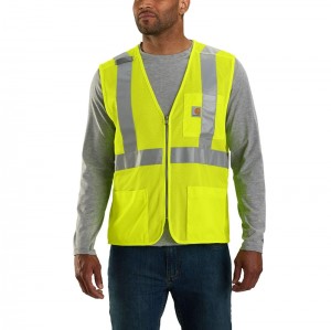 Light Green Men Carhartt High-Visibility Mesh Multi-Pocket Class 2 Vest | NFR-245617