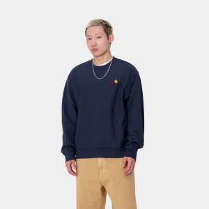 Navy Men Carhartt American Script Sweatshirt | OAE-651729