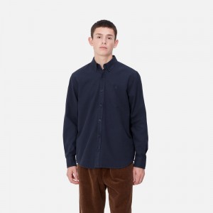 Navy Men Carhartt Bolton Shirts | KEC-645927