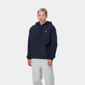 Navy Men Carhartt Hooded American Script Hoodie | BOF-092516