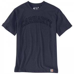 Navy Men Carhartt Relaxed Fit Heavyweight Short-Sleeve Logo Graphic T-Shirt | PFI-439872