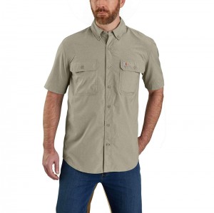 Olive Men Carhartt Force® Relaxed Fit Lightweight-Sleeve Shirts | LGS-840936