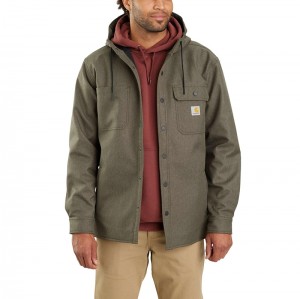 Olive Men Carhartt Rain Defender® Relaxed Fit Heavyweight Hooded Shirt Jackets | LRJ-538607