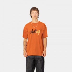 Orange Men Carhartt Brush WIP T-Shirt | JTF-183259