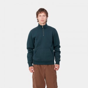 Peacock Blue Men Carhartt Chase Neck Zip Sweatshirt | FIA-379286