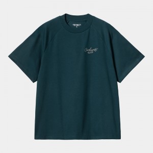 Peacock Blue Women Carhartt Signature T-Shirt | XPK-924831