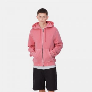 Pink Men Carhartt Hooded Duster Script Jackets | LHS-249638