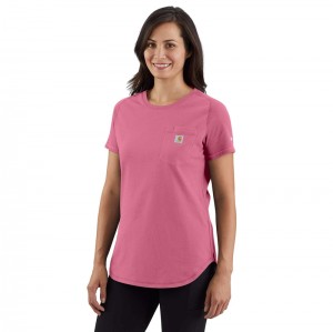 Pink Women Carhartt Force® Relaxed Fit Midweight Pocket T-Shirt | IRQ-872419