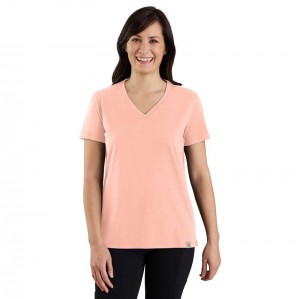 Pink Women Carhartt TENCEL™ Fiber Series Relaxed Fit-Sleeve V-neck T-Shirt | GML-826745