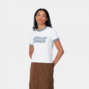 White Women Carhartt Brown Ducks Ringer T-Shirt | KGI-207516