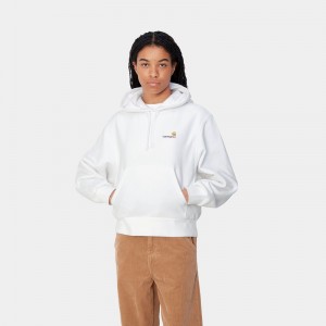 White Women Carhartt Hooded American Script Sweatshirt | ZVL-432180