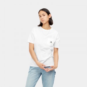 White Women Carhartt Pocket T-Shirt | VBC-587693