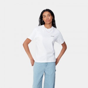 White Women Carhartt Script Embroidery T-Shirt | BRA-476028