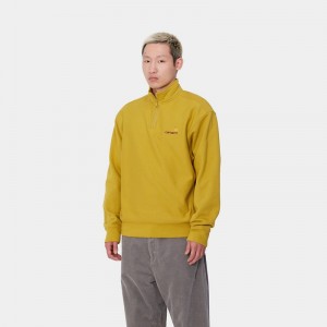 Yellow Men Carhartt Half Zip American Script Sweatshirt | MRT-725613