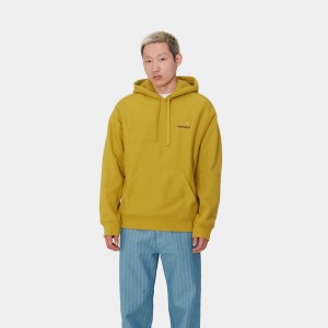 Yellow Men Carhartt Hooded American Script Hoodie | BPQ-130956