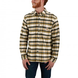 Yellow Men Carhartt Rugged Flex® Relaxed Fit Midweight Flannel Long-Sleeve Plaid Shirts | QPZ-946732