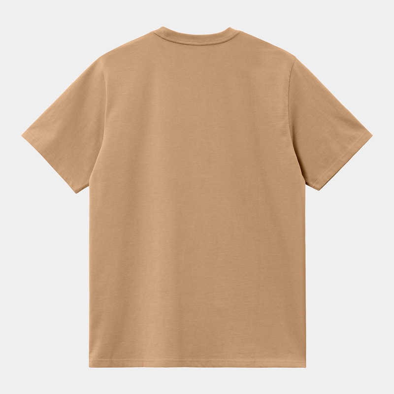 Beige Men Carhartt American Script T-Shirt | EGN-589306