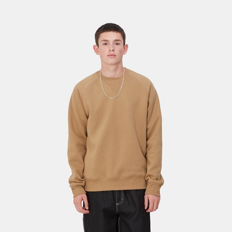 Beige Men Carhartt Chase Sweatshirt | FME-701895