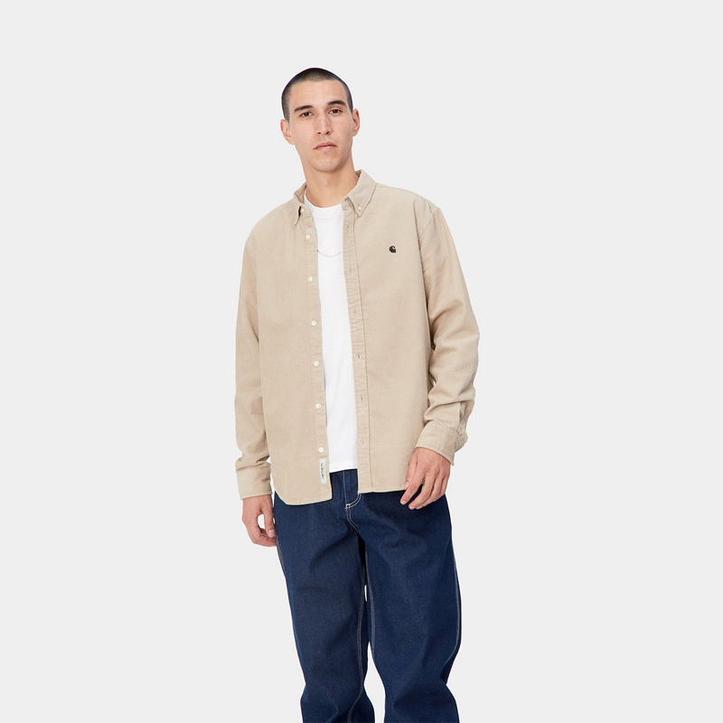 Beige Men Carhartt Madison Cord Shirts | WAS-542683