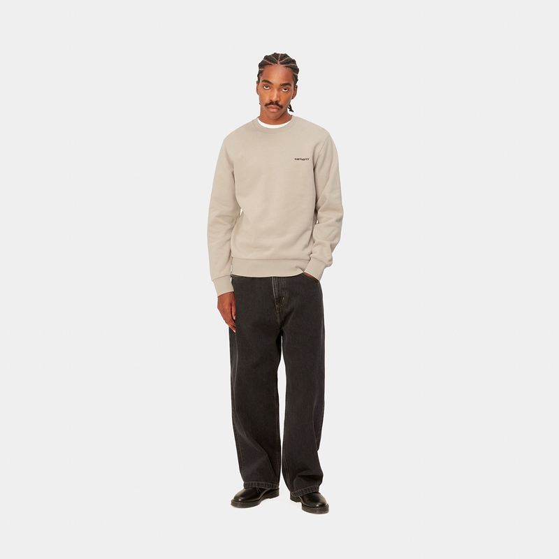 Beige Men Carhartt Script Embroidery Sweatshirt | NVT-137802