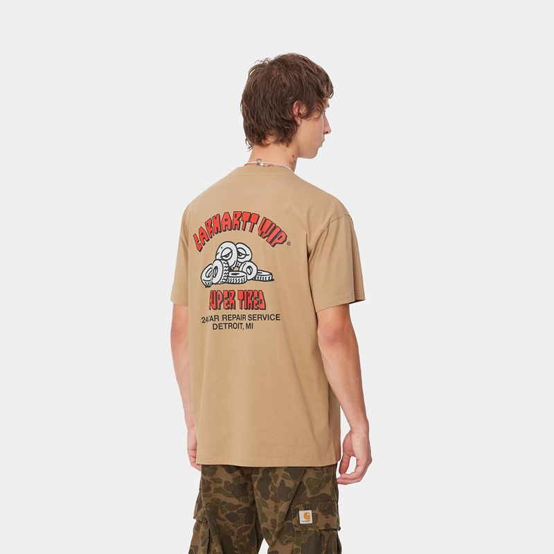 Beige Men Carhartt Super Tired T-Shirt | KAL-735981