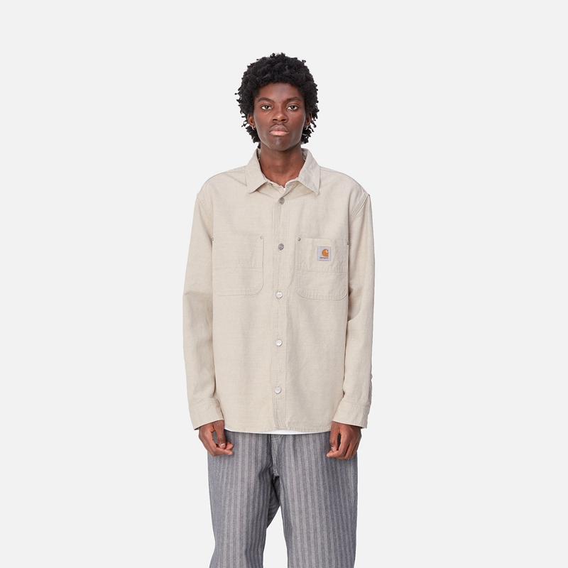 Beige Men Carhartt Walter Shirt Jackets | XJT-534782