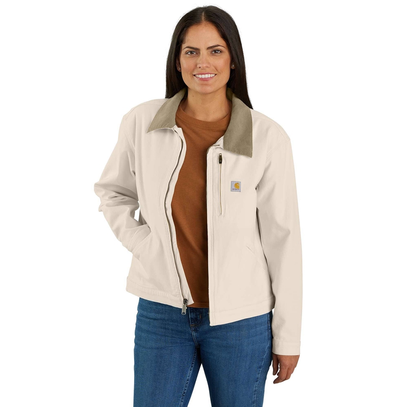 Beige Women Carhartt Re-Engineered Rugged Flex® Loose Fit Canvas Detroit Jackets | LKN-810364