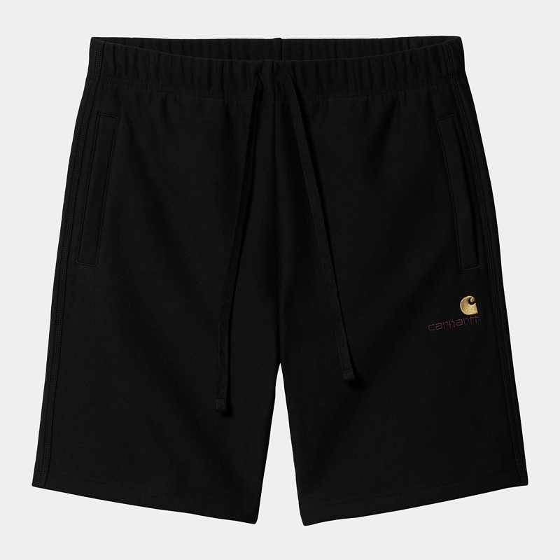 Black Men Carhartt American Script Shorts | WUZ-201647