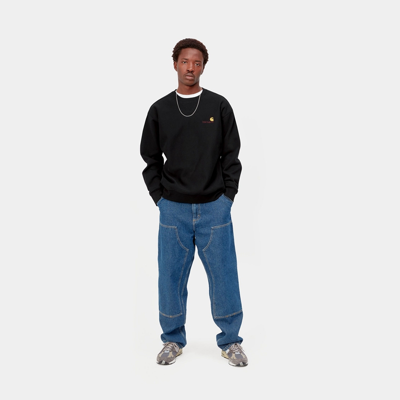 Black Men Carhartt American Script Sweatshirt | FVW-576148