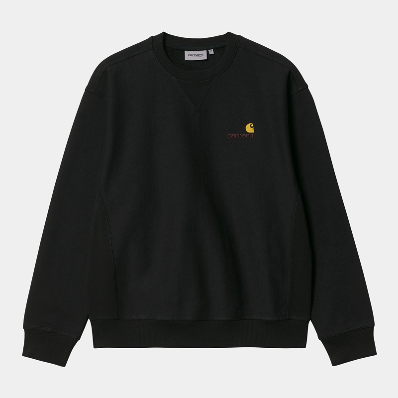 Black Men Carhartt American Script Sweatshirt | FVW-576148