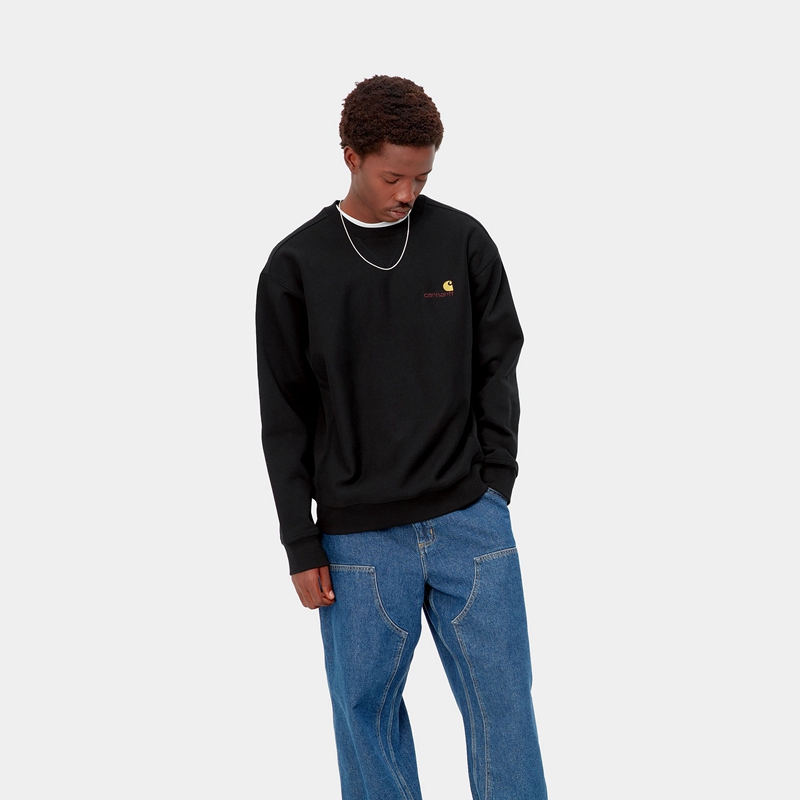 Black Men Carhartt American Script Sweatshirt | FVW-576148