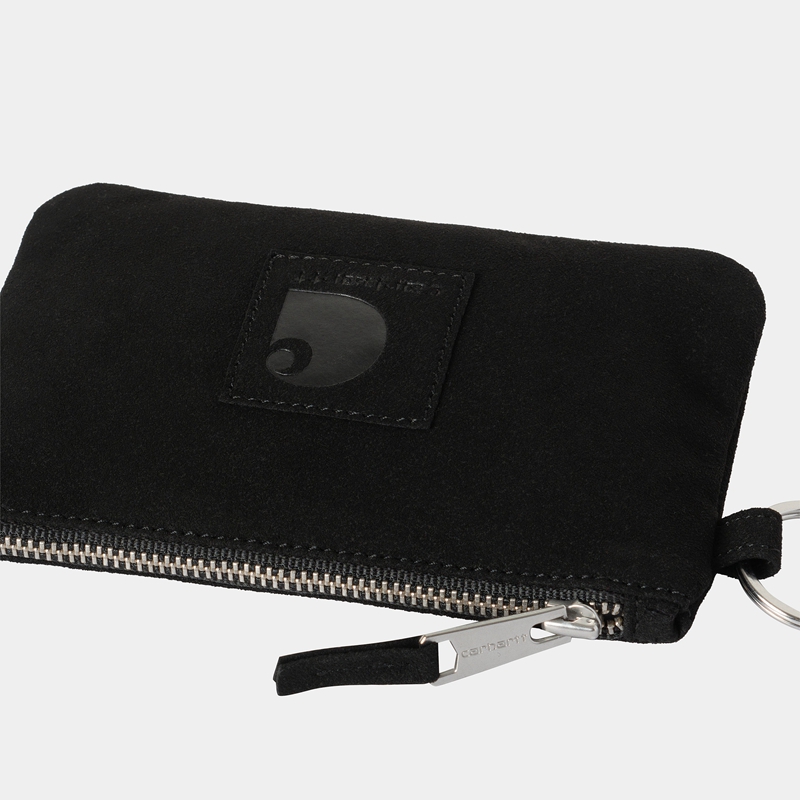 Black Men Carhartt Artificial Suede Zip Wallets | LTD-130987