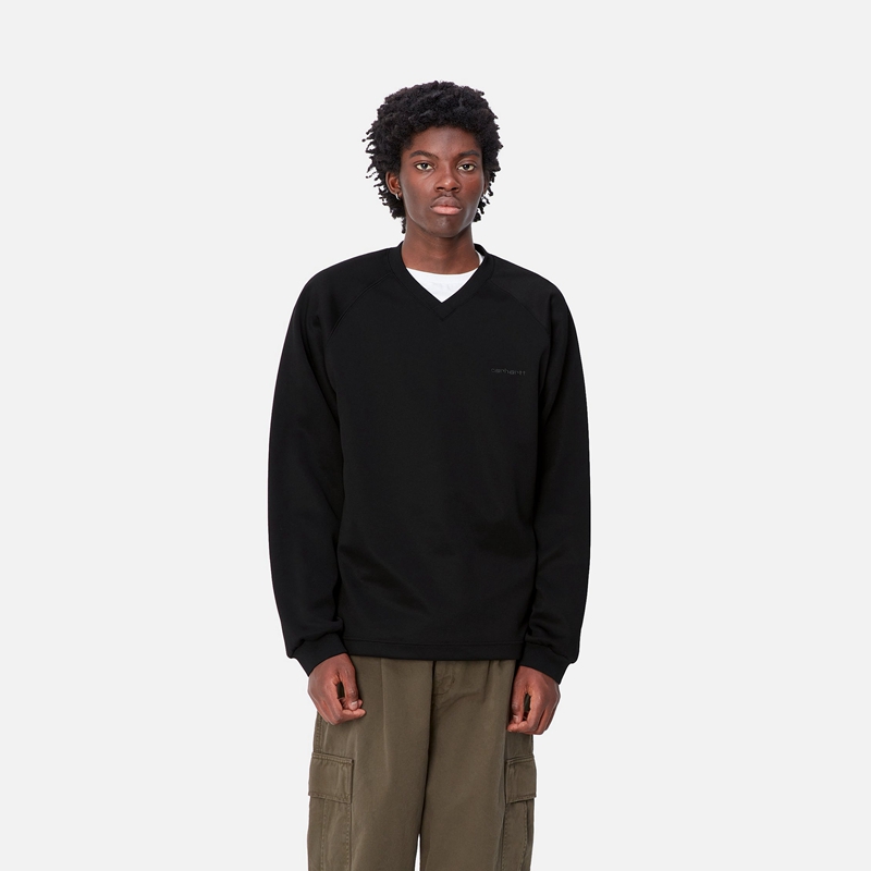 Black Men Carhartt Bolan V-Neck Sweatshirt | JZB-793680