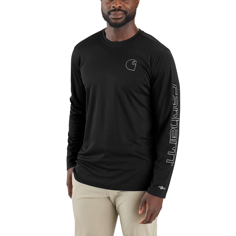 Black Men Carhartt Force Sun Defender™ Lightweight Long-Sleeve Logo Graphic T-Shirt | RUO-738629