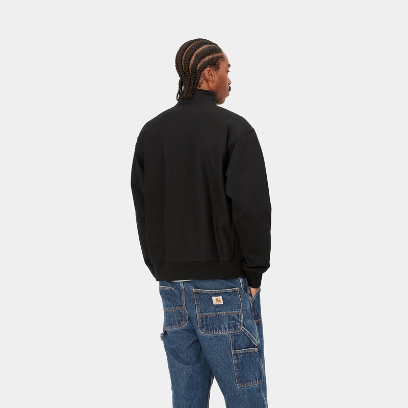 Black Men Carhartt Half Zip American Script Sweatshirt | QYD-130276