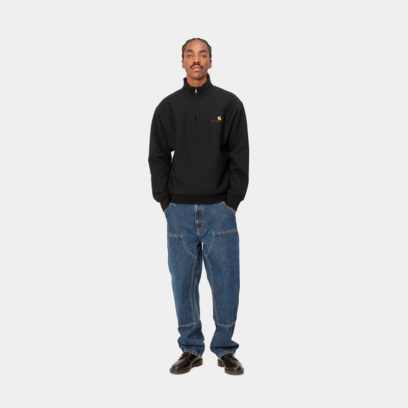 Black Men Carhartt Half Zip American Script Sweatshirt | QYD-130276