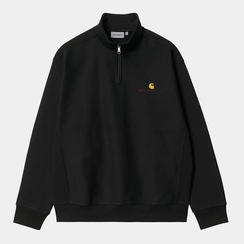 Black Men Carhartt Half Zip American Script Sweatshirt | QYD-130276