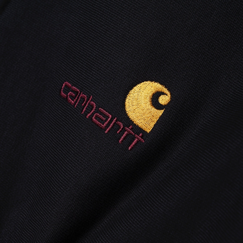 Black Men Carhartt Half Zip American Script Sweatshirt | QYD-130276