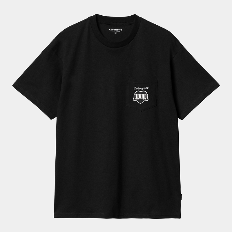 Black Men Carhartt Heart Train Pocket T-Shirt | EYK-089457