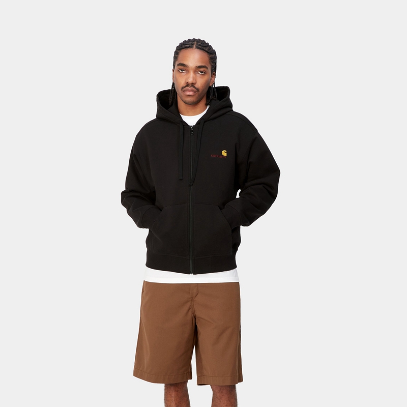 Black Men Carhartt Hooded American Script Jackets | XJO-704396