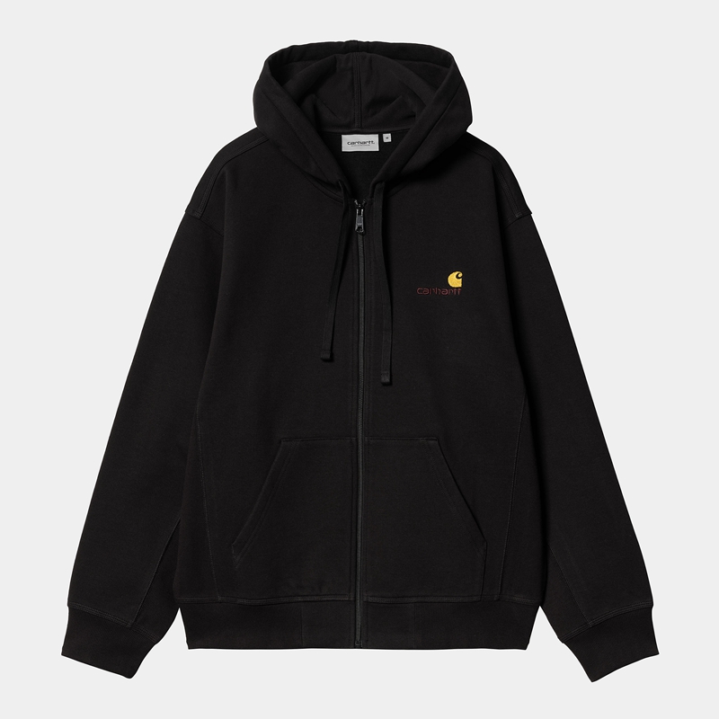 Black Men Carhartt Hooded American Script Jackets | XJO-704396